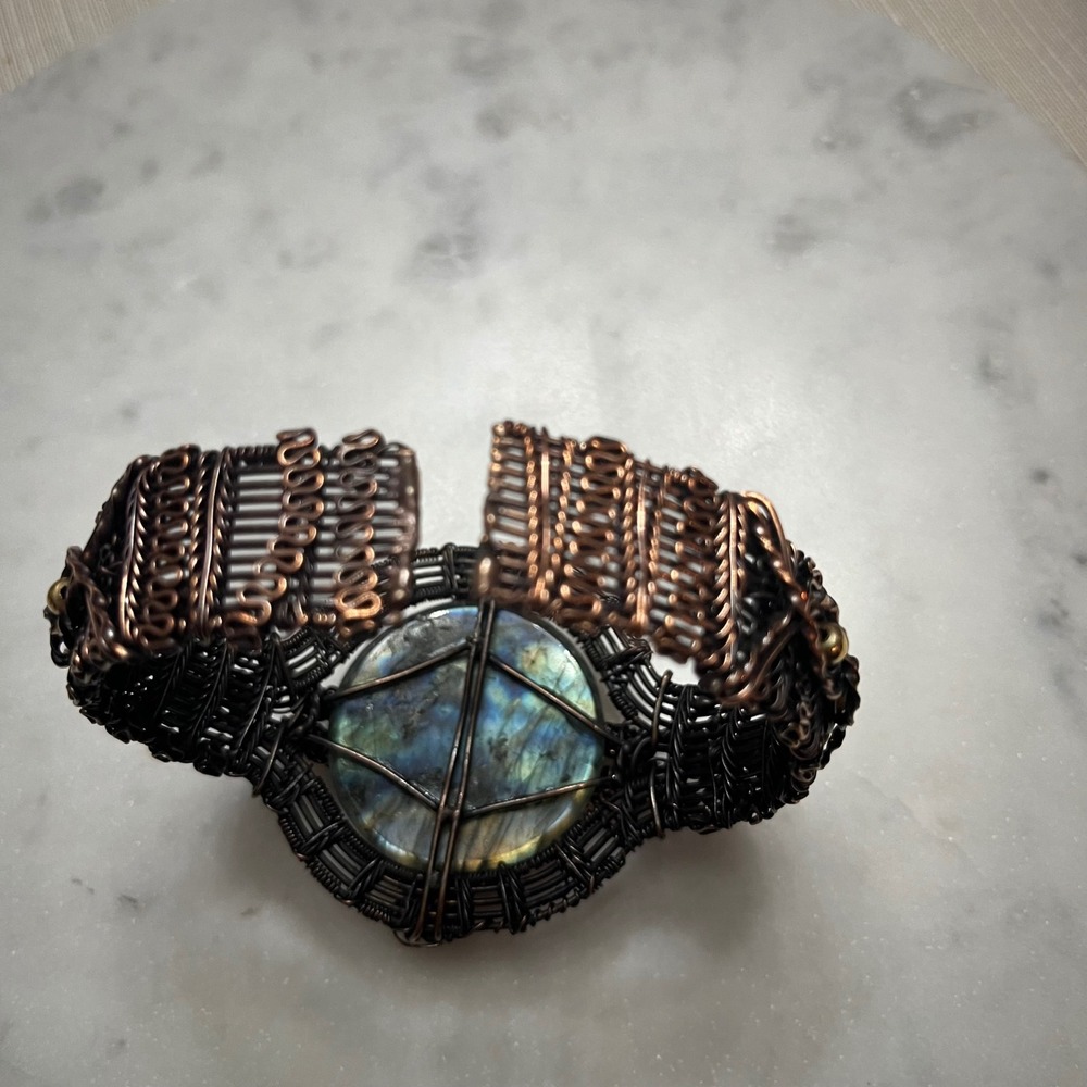 Statement Wire Wrapped Bracelet Handmade Copper Labradorite Gemstone Boho‎ New - Picture 3 of 8